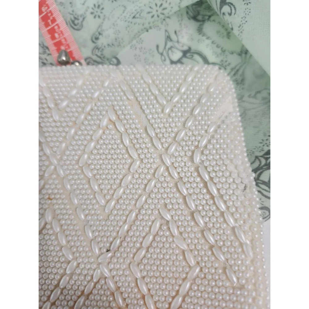Vintage White Beaded Clutch